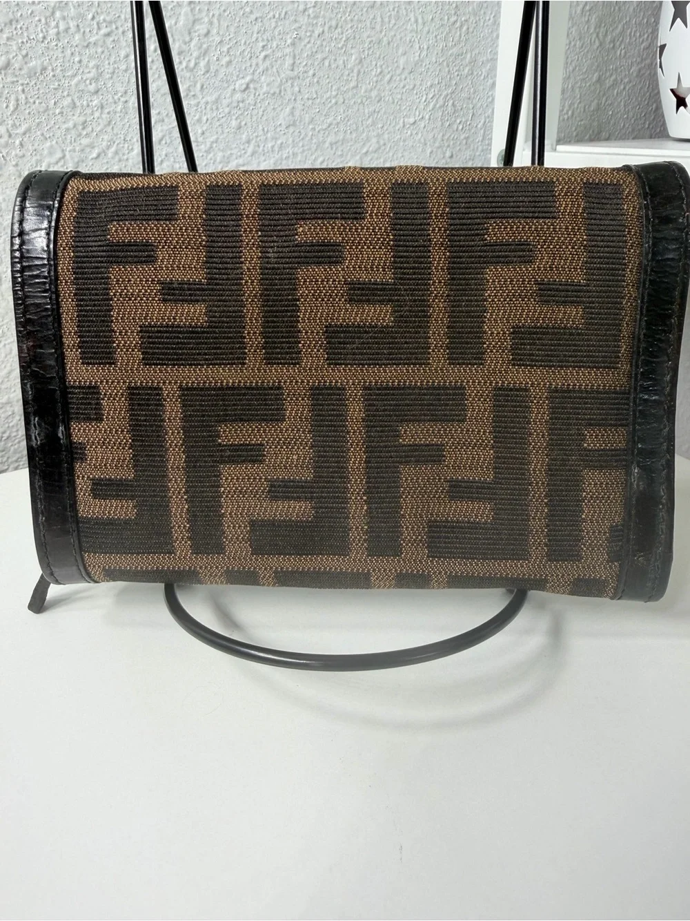 Fendi Brown Zucca Canvas Trifold Wallet w/ Suede Interior